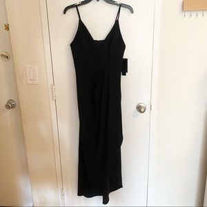 Avery G - Black Draped V-Neck Spaghetti Strap Midi Dress - Size 8 (NWT)